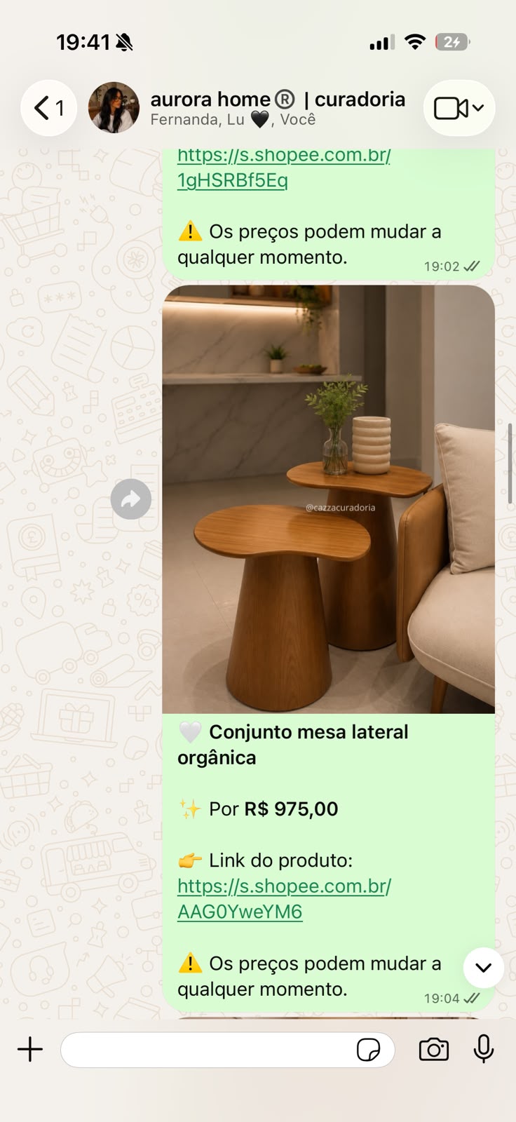 Print do grupo Clube Aurora Home no WhatsApp